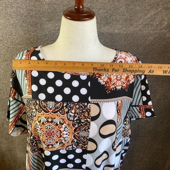 Boho Patchwork Resort Style Dress Mixed Print Polka Dot & Geometric Dress - Picture 2 of 5